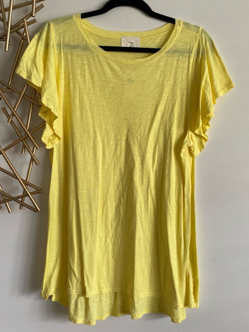 NWT TLA Anthropologie Butter Yellow Ruffle Sleeve Slub High Low Hem Tee Shirt XL